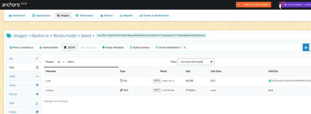 Searching for Node.js in Anchore Enterprise