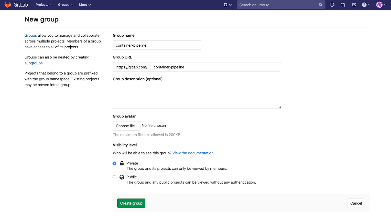 GitLab New Group