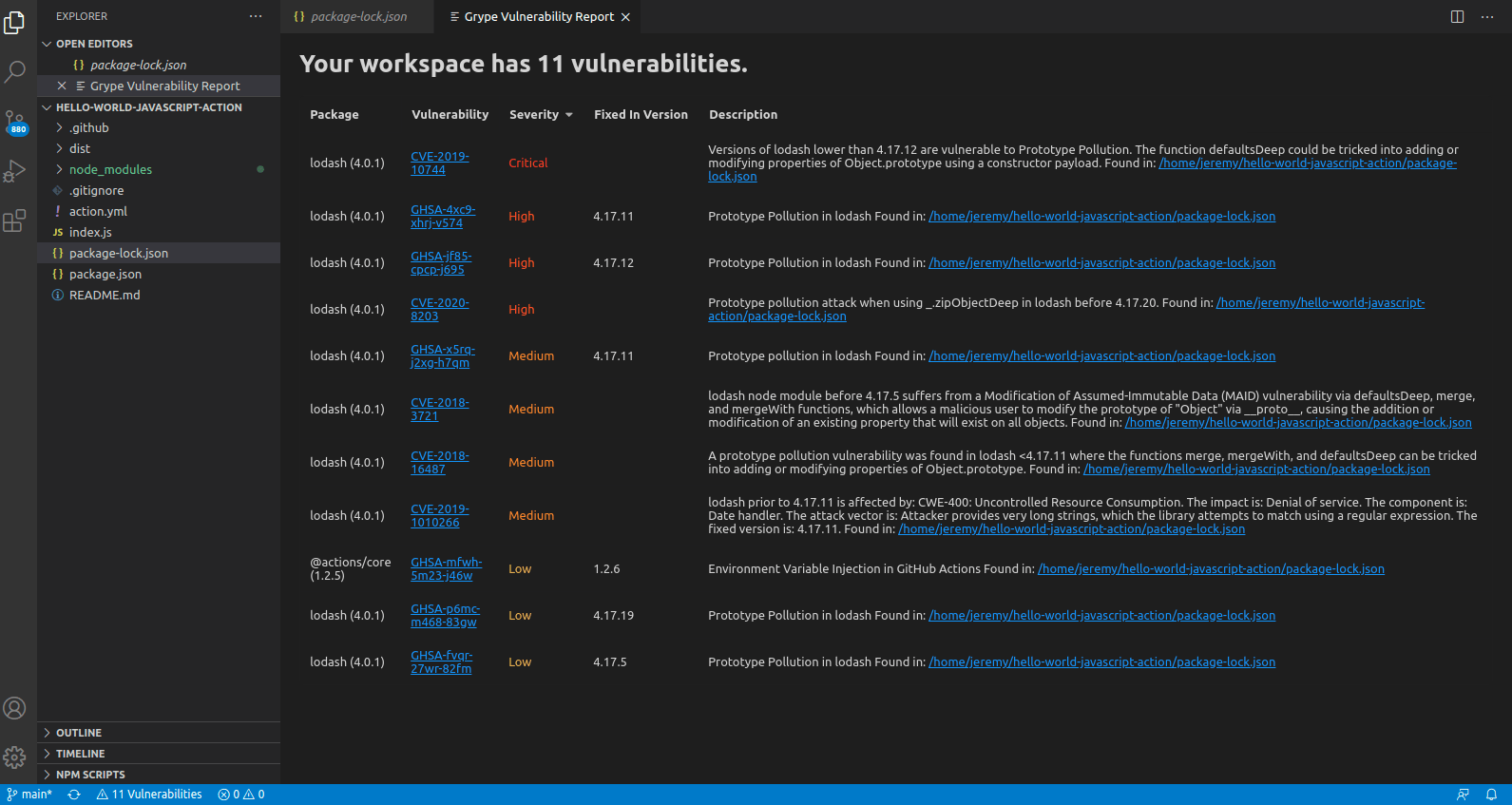 Grype vscode