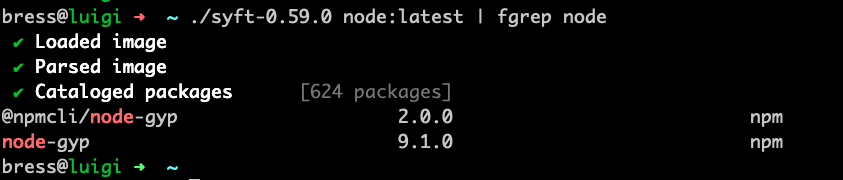 Syft scanning for the node binary and not finding it