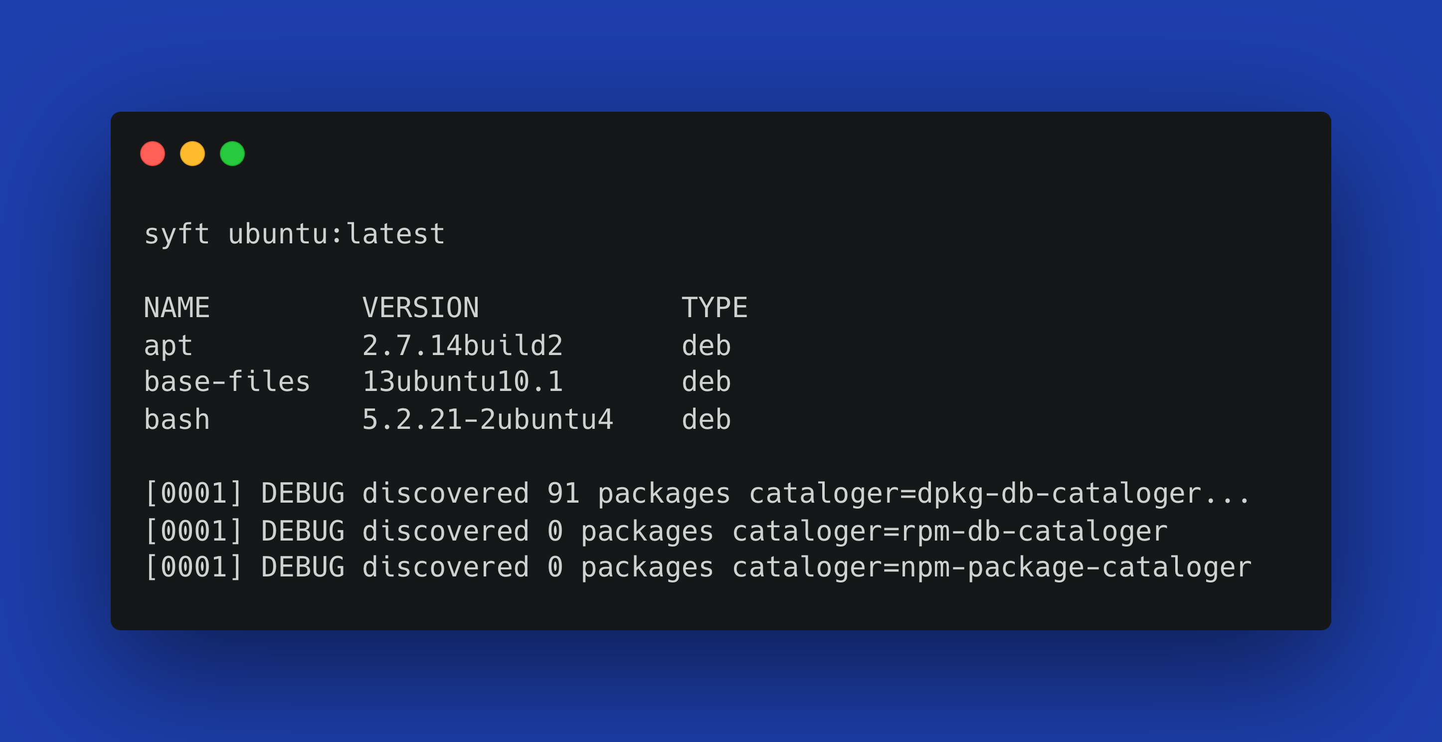 Syft Debugging Cataloger Output