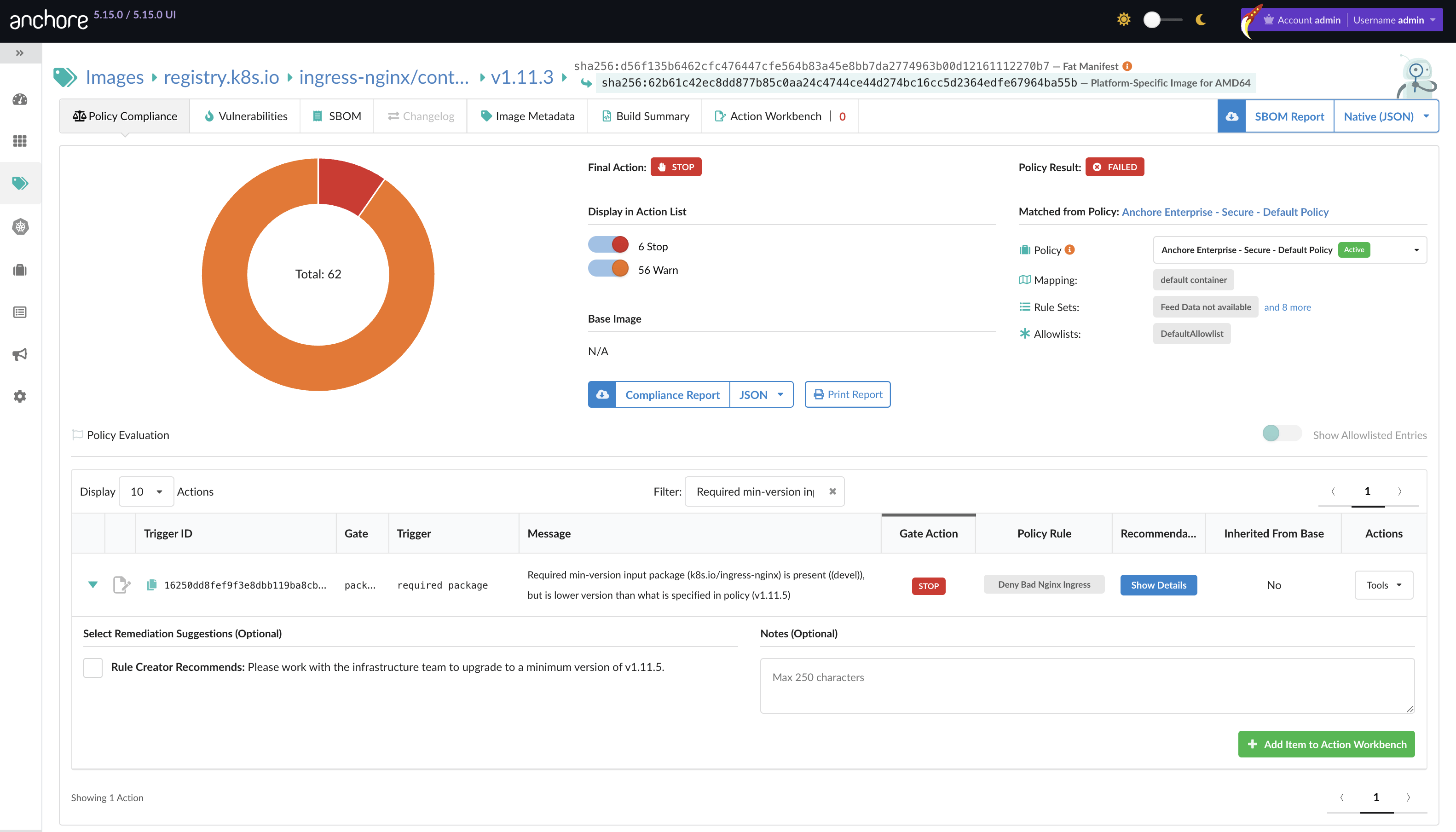 Anchore Kubernetes Runtime Dashboard